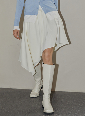 BLUEerror 宽松百搭黑色高腰显瘦不规则a字半身裙夏中长款裙子