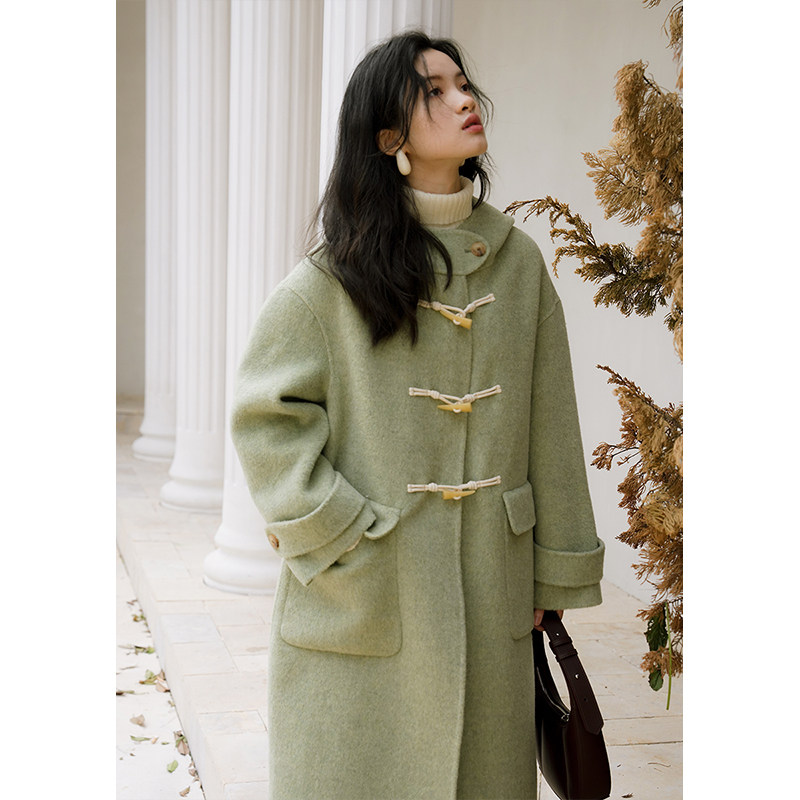 BLUEerror连帽牛角扣呢大衣