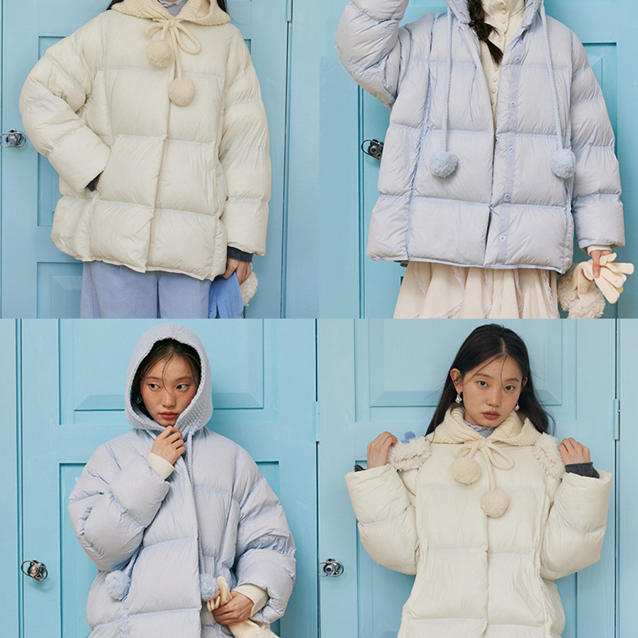 【五百推荐】BLUEerror 高充绒量保暖针织连帽拼接羽绒服外套冬季