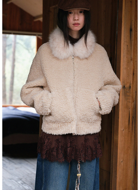 【01/04 00:00新品】带毛领短款毛茸茸皮草女皮毛一体毛绒外套冬