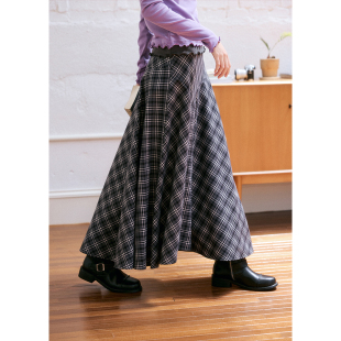 伞裙秋季 棕色格纹半身裙女长裙法式 裙子 宽松不规则长款 BLUEerror