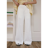 BLUEerror 子 夏裤 莱赛尔毛边白色直筒牛仔裤 女宽松慵懒拖地长裤