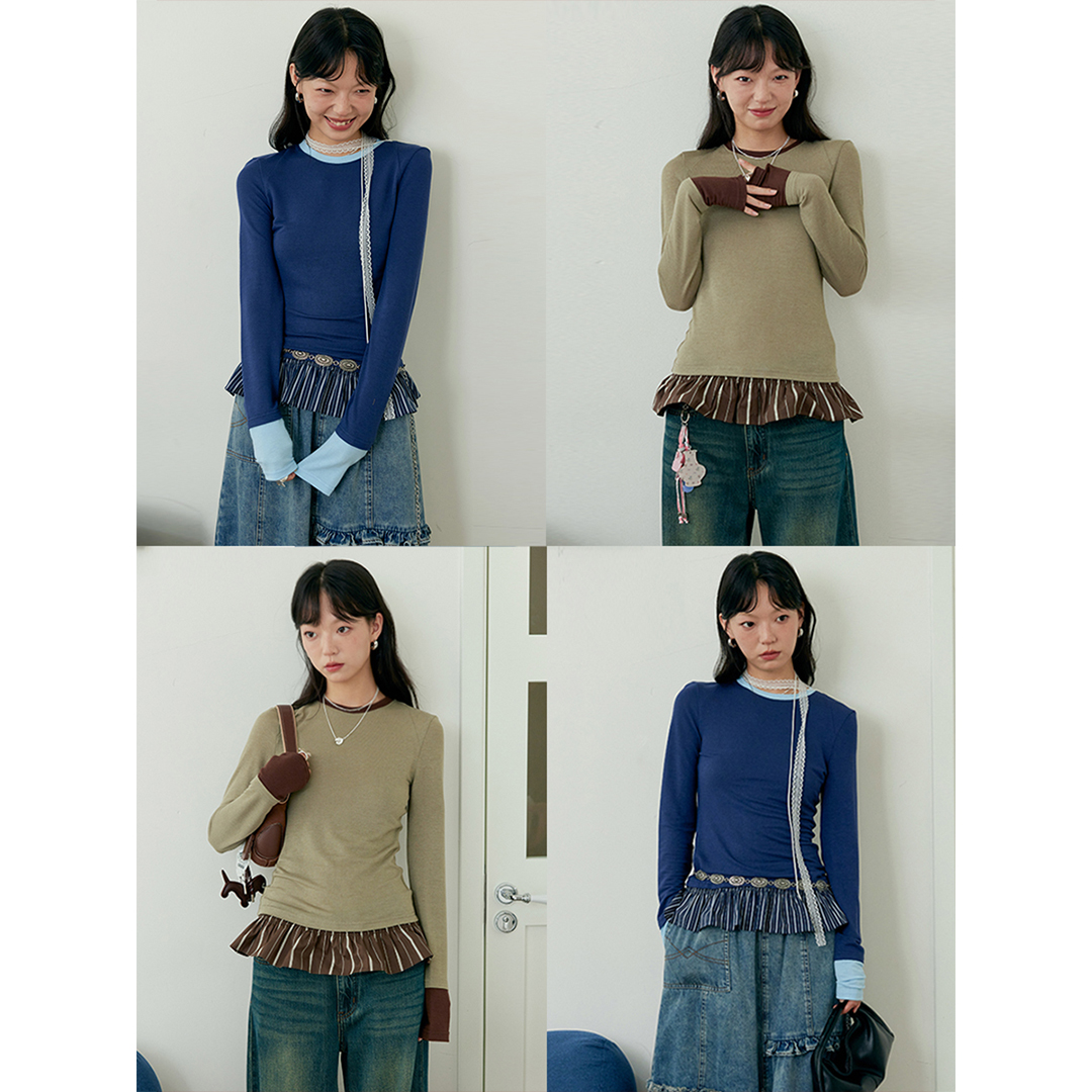 修身显瘦拼接撞色长袖T恤