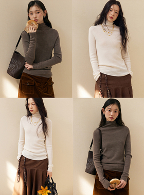 BLUEerror 可机洗 修身全羊毛高领针织打底衫女保暖显瘦毛衣秋冬