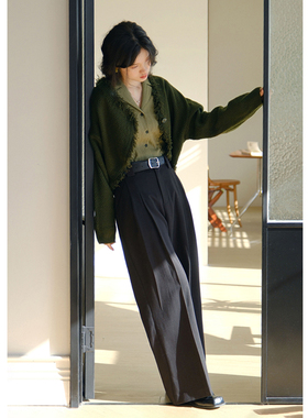 BLUEerror 宽松垂感显瘦高腰直筒黑色西装裤女裤子秋松弛休闲裤