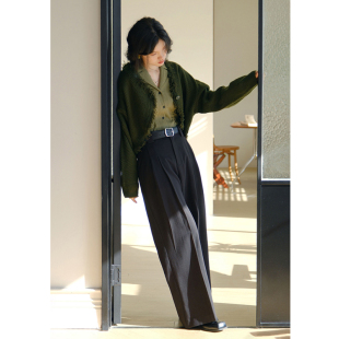 子秋松弛休闲裤 BLUEerror 女裤 裤 宽松垂感显瘦高腰直筒黑色西装