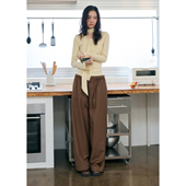 裤 垂感西装 女法式 慵懒休闲裤 BLUEerror 子秋季 花边抽绳棕色阔腿裤