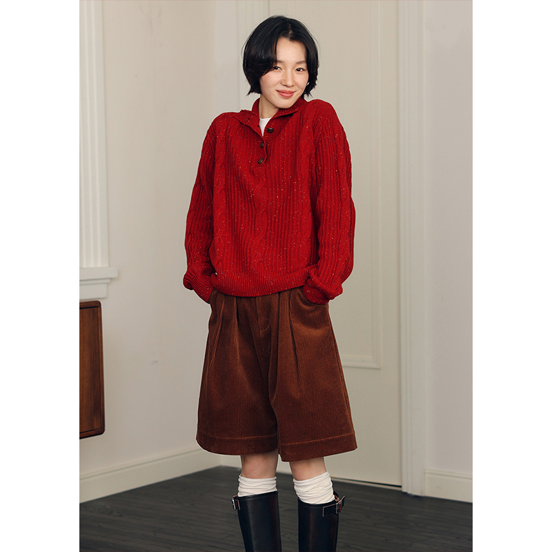 BLUEerror彩点高领保暖绞花毛衣