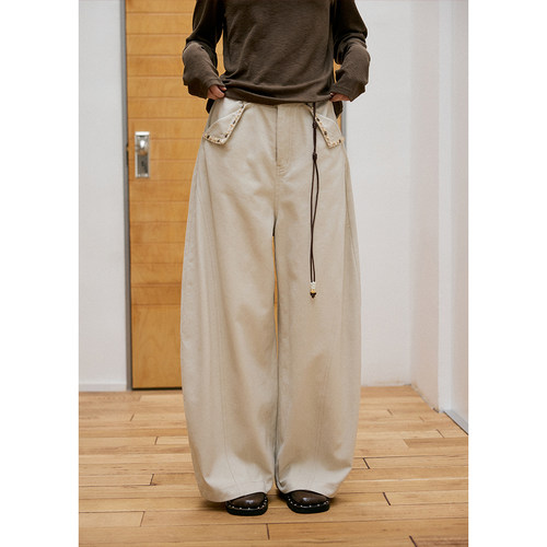 手工串珠翻袋原色弯刀牛仔裤