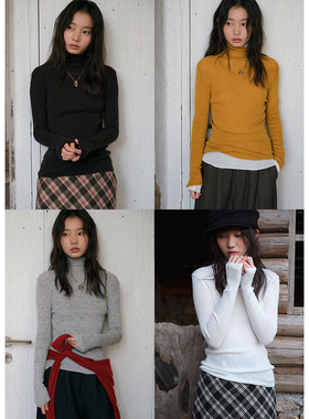 BLUEerror 修身堆堆领针织打底衫女圣诞红色针织衫冬季