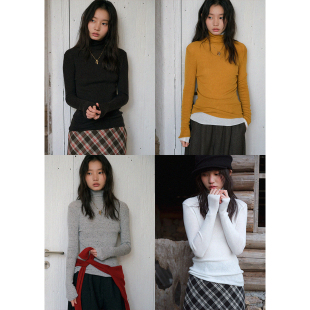 冬季 BLUEerror 女内搭圣诞红色针织衫 显瘦堆堆领针织打底衫 修身