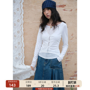 00新品 蕾丝拼接假两件长袖 显瘦打底衫 t恤女修身 春季