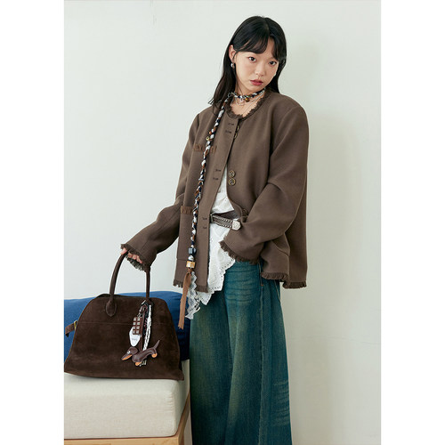 宽松肌理感棉麻流苏小香风外套