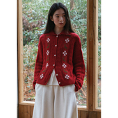 冬季 BLUEerror 羊毛慵懒针织衫 女短款 费尔岛雪花提花立领毛衣开衫