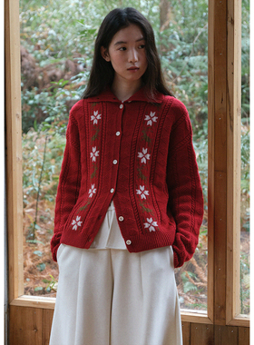 【01/04 00:00新品】费尔岛提花立领毛衣开衫女羊毛慵懒针织衫冬