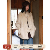 00新品 兔毛保暖系带毛绒皮草女加厚皮毛一体外套冬