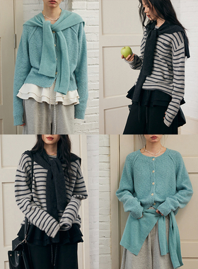 BLUEerror 全羊毛纯色针织披肩女外搭交叉款打结坎肩秋冬叠穿搭配