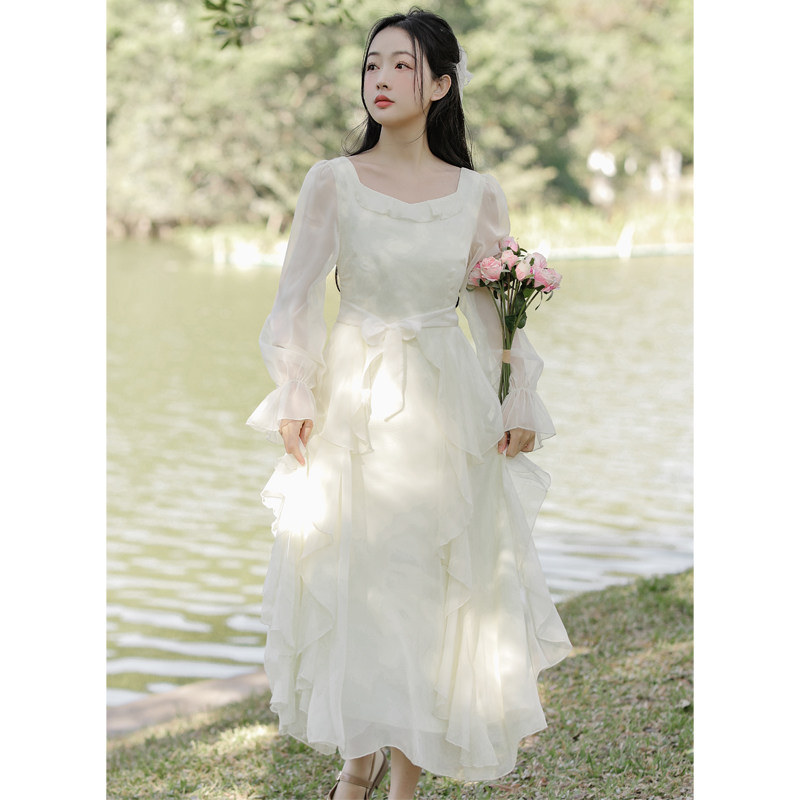 柔风谷法式温柔氛围感仙女裙显瘦气质在逃公主长裙2023春款连衣裙