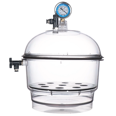 塑料真空干燥器150mm 250mm 300mm 400mm双抽阀 带压力表 实验室减压干燥器干燥皿防潮缸 真空实验PC聚碳酸酯