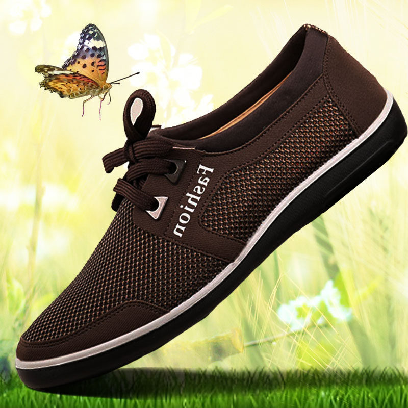 老北京布鞋男款夏季透气洞洞网面鞋休闲系带套脚中老年爸爸单鞋子