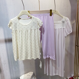 晚安吻女童睡衣中大童家居服套装莫代尔卡通碎花飞袖空调服儿童夏
