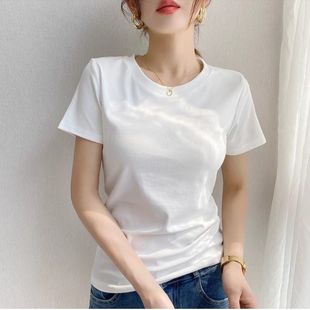 纯棉圆领显瘦T恤女装 韩版 新款 温柔简约风纯色短袖 潮 上衣2025夏季