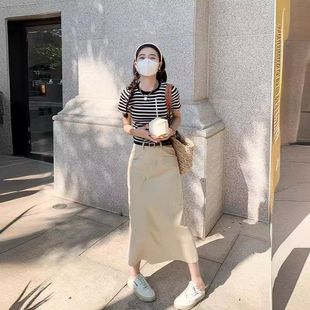 韩版 夏季 t恤女装 美式 温柔小众网红 复古港味正肩上衣欧货纯棉短袖