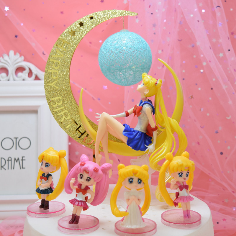 生日蛋糕装饰摆件美少女战士月亮灯冰月插件模型花仙子人偶