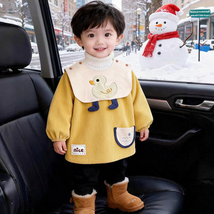 男童罩衣可外穿女宝洋气可爱防水防脏反穿衣吃饭衣儿童羽绒服围裙