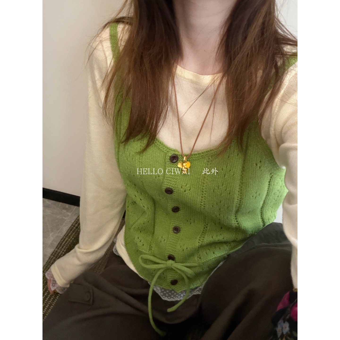 此外 系带镂空叠穿马甲女2026早秋新款针织吊带短款复古搭配单品