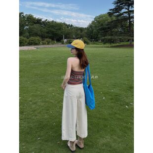 此外 条纹复古挂脖背心女2026夏季新款V领性感露背吊带度假风上衣