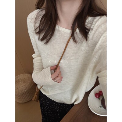 韩系白色冰丝防晒套头针织衫女