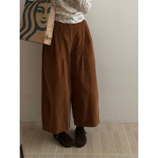 八分灯芯绒裤子休闲阔腿裤女士高腰宽松休闲裤女装韩版直筒八分裤