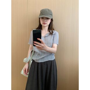 此外 小翻领冰丝凉感短袖女2026夏季新款弹力遮肉T恤韩版减龄潮