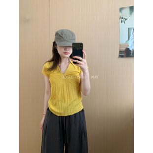 此外 v领设计感冰丝修身短袖女2026夏季新款气质款半袖弹力上衣