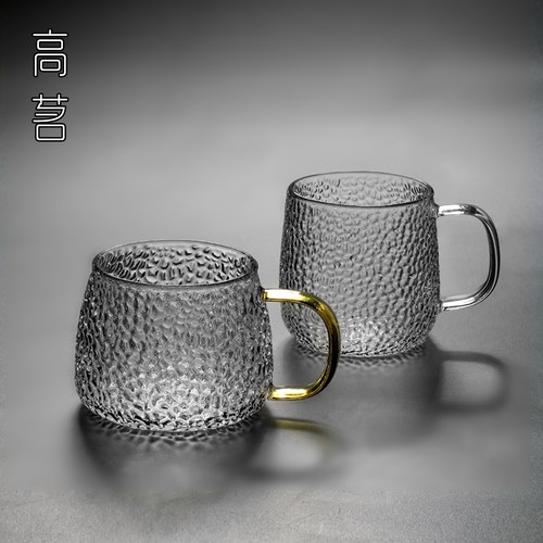 锤纹玻璃杯男士带把手家用套装马