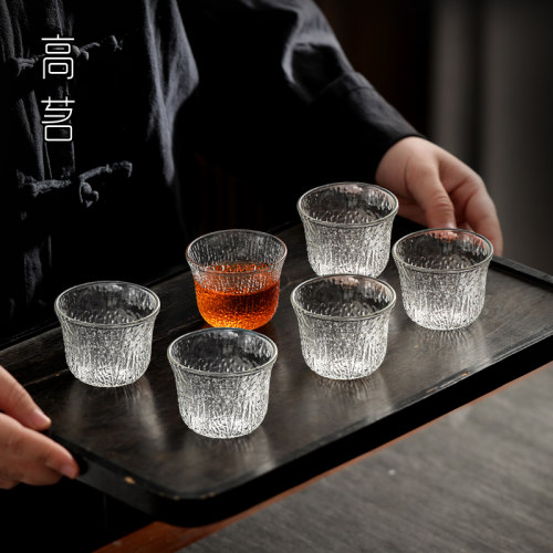 高茗日式玻璃茶杯锤纹玻璃品杯