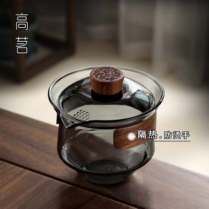 日式玻璃盖碗单个公道杯套装三才泡茶碗茶杯大号功夫茶茶具手抓壶