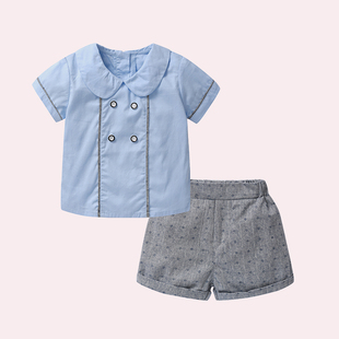 婴儿两件套夏装 男宝宝夏季 周岁薄款 纯棉短袖 套装 洋气纯色男童衣服