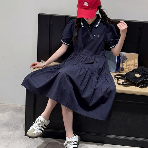 学院风polo领女童夏装连衣裙