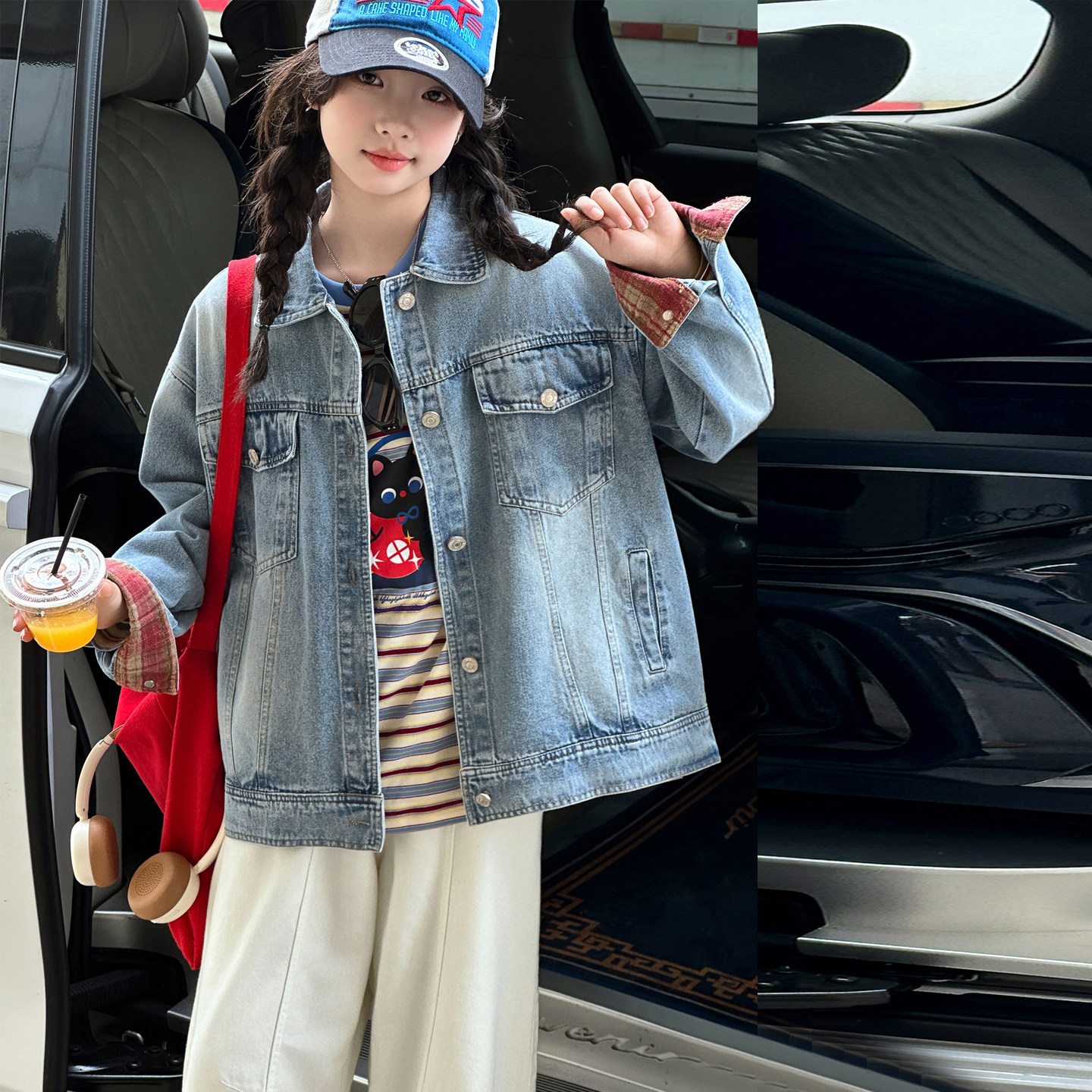 擦白渐变色女童牛仔外套秋装