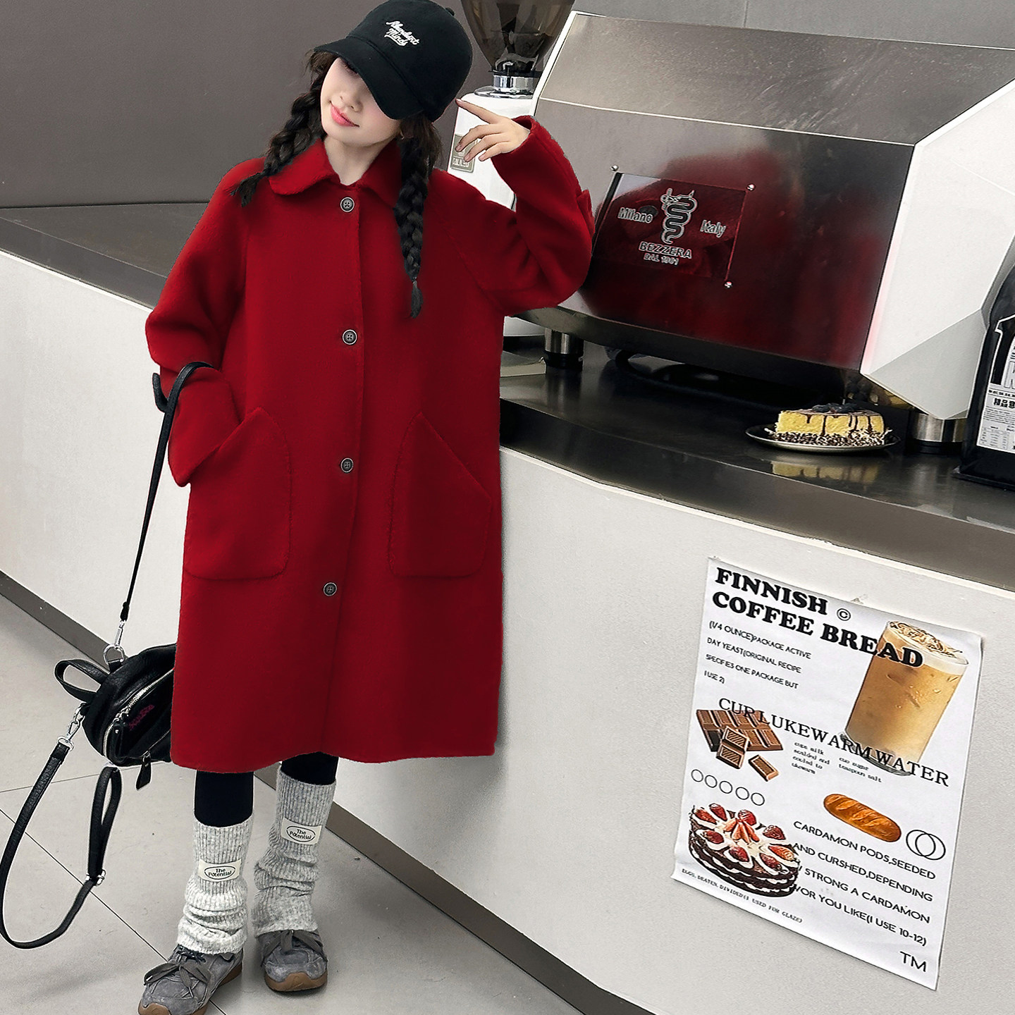 过年服女童呢子大衣长款过膝2026新款儿童女孩红色外套秋冬夹棉厚