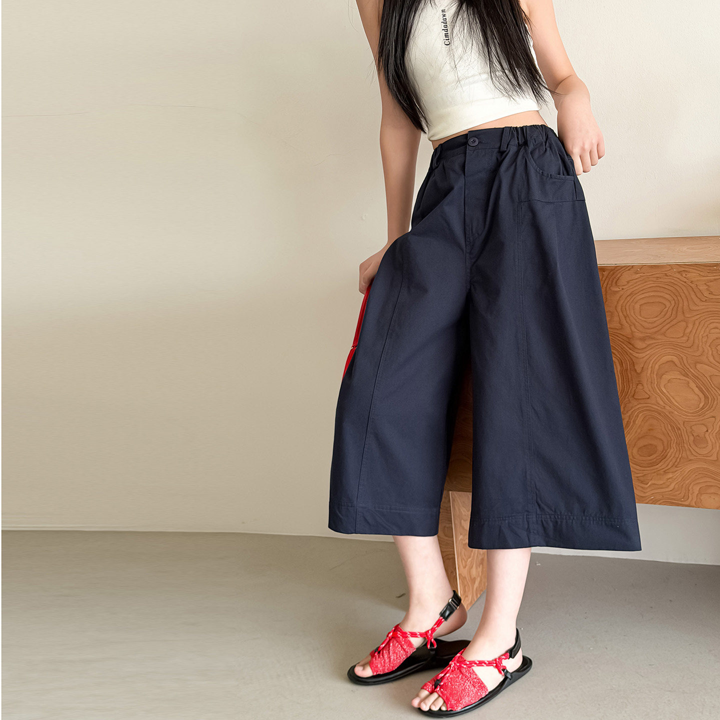 果儿kids女童休闲裤夏装儿童中裤七分裤2026新款女孩夏季阔腿裤子