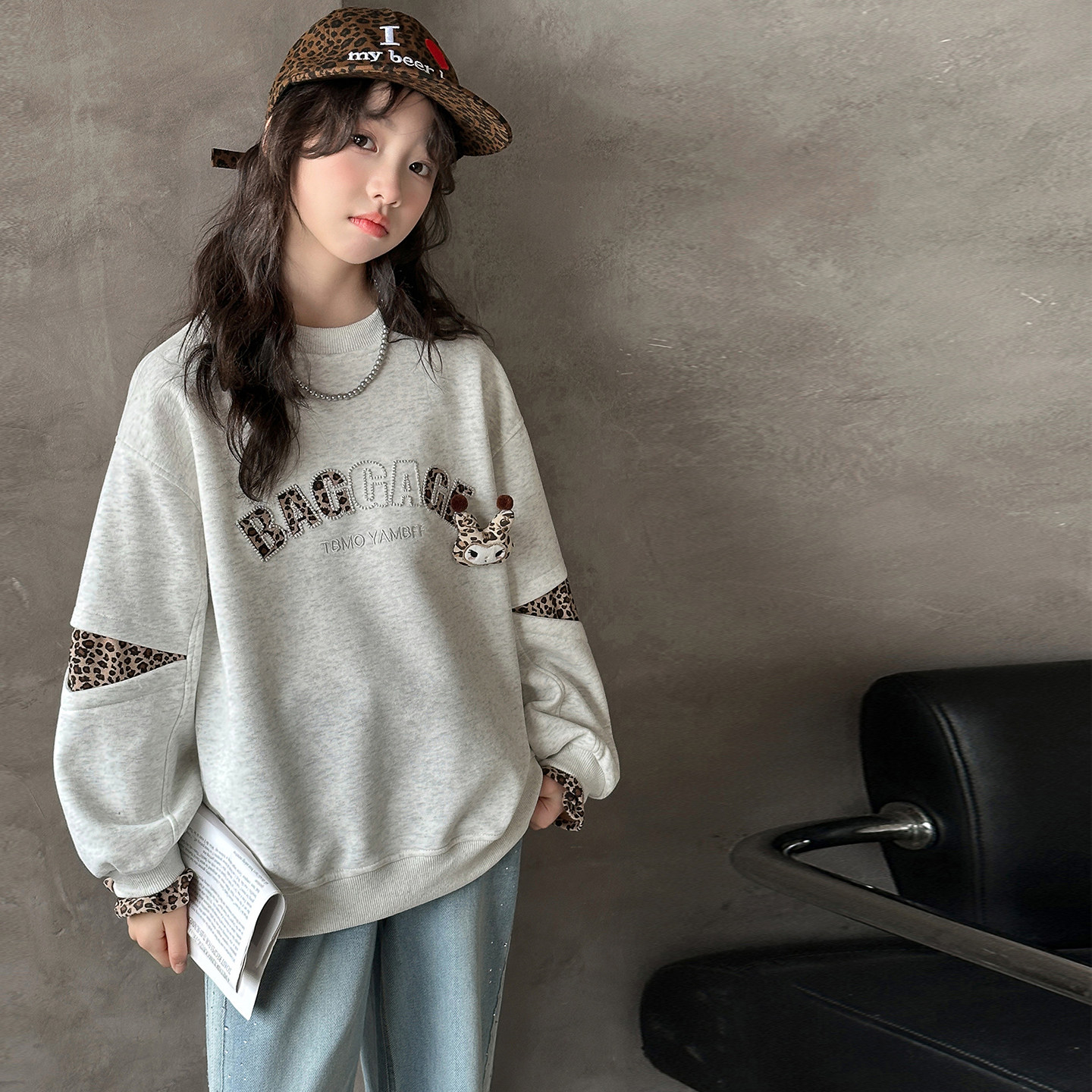 果儿kids童装女童卫衣2026春秋新款儿童洋气时髦大童女孩春装上衣