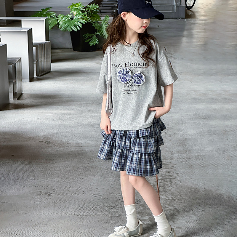 韩国童装女童套装夏薄款儿童短袖半身裙两件套2025新款女孩衣服潮