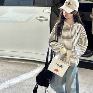 韩国童装女童条纹卫衣儿童连帽打底衫洋气2026春装新款女孩上衣潮