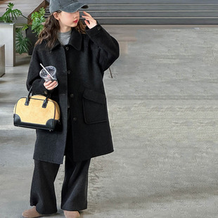 韩国童装女童呢子大衣儿童秋冬加厚外套2025新款中大童毛呢中长款