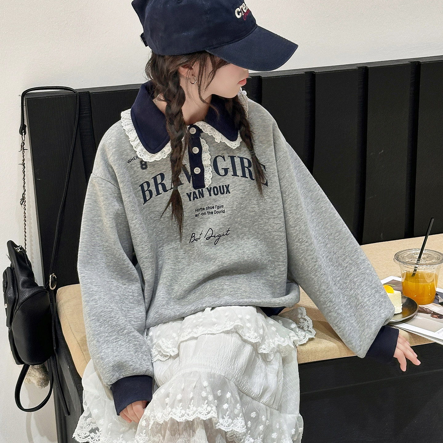 果儿KIDS女童春装polo领卫衣2026春秋新款儿童半身裙大童女孩套装