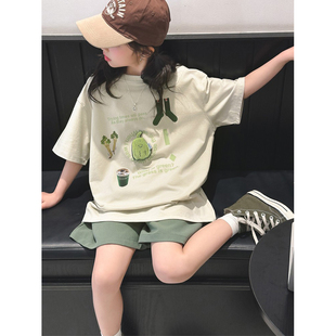 女童夏季套装2025新款儿童洋气时髦夏装韩系童装多巴胺女孩短袖T