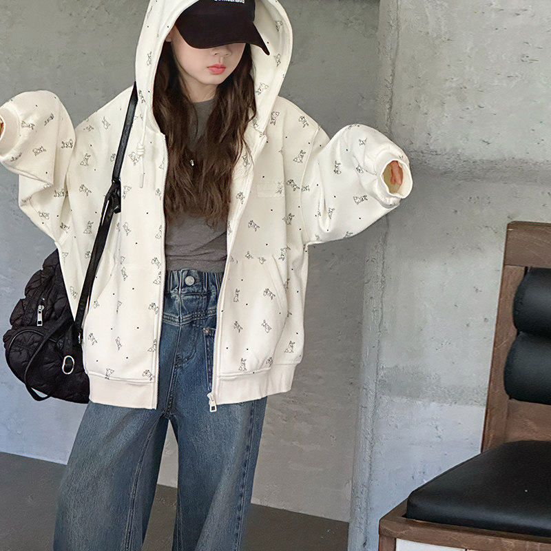 果儿kids韩系 蝴蝶结女童秋装外套儿童连帽休闲上衣2025新款衣服